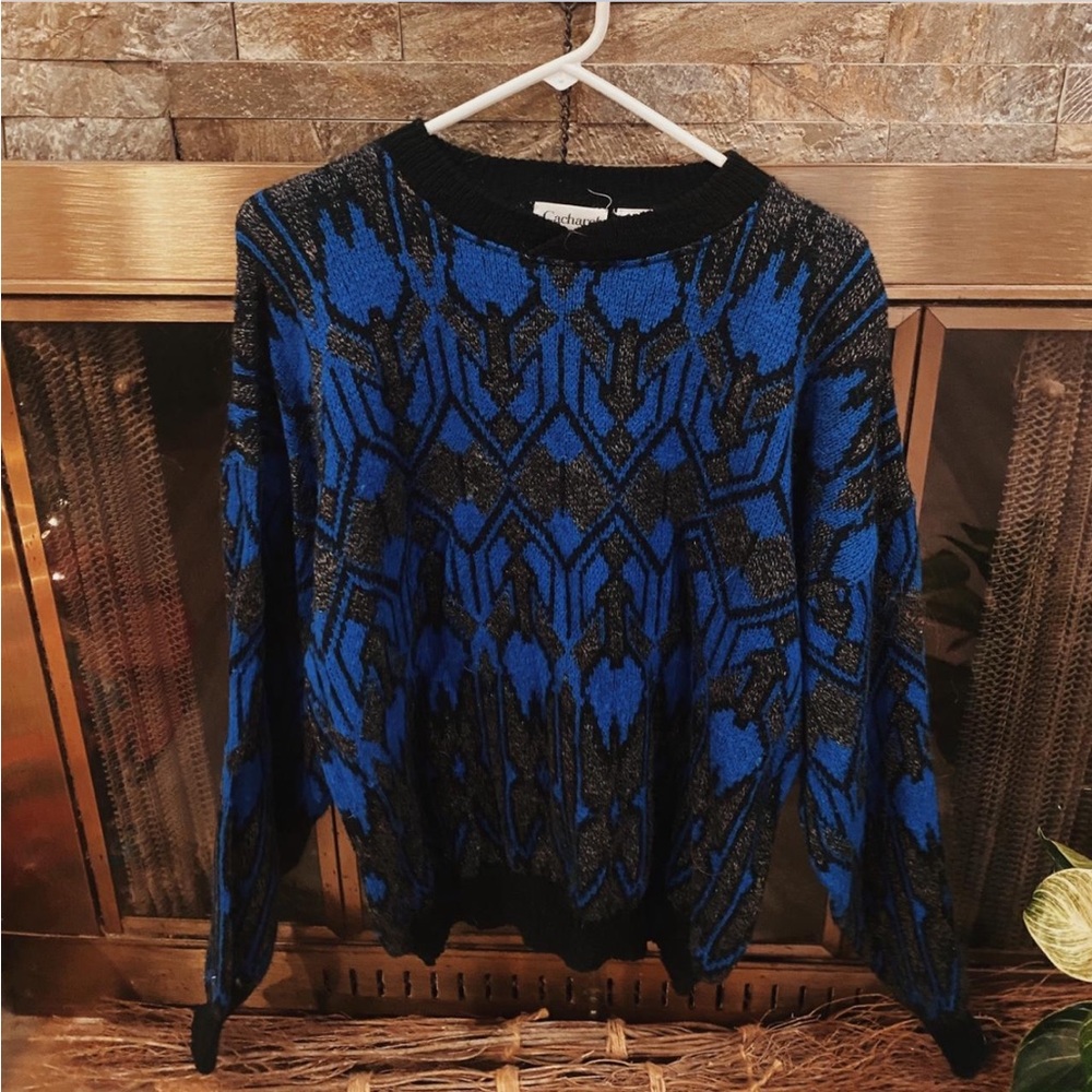 Blue and Black Graphic Long Sleeve Hoodie